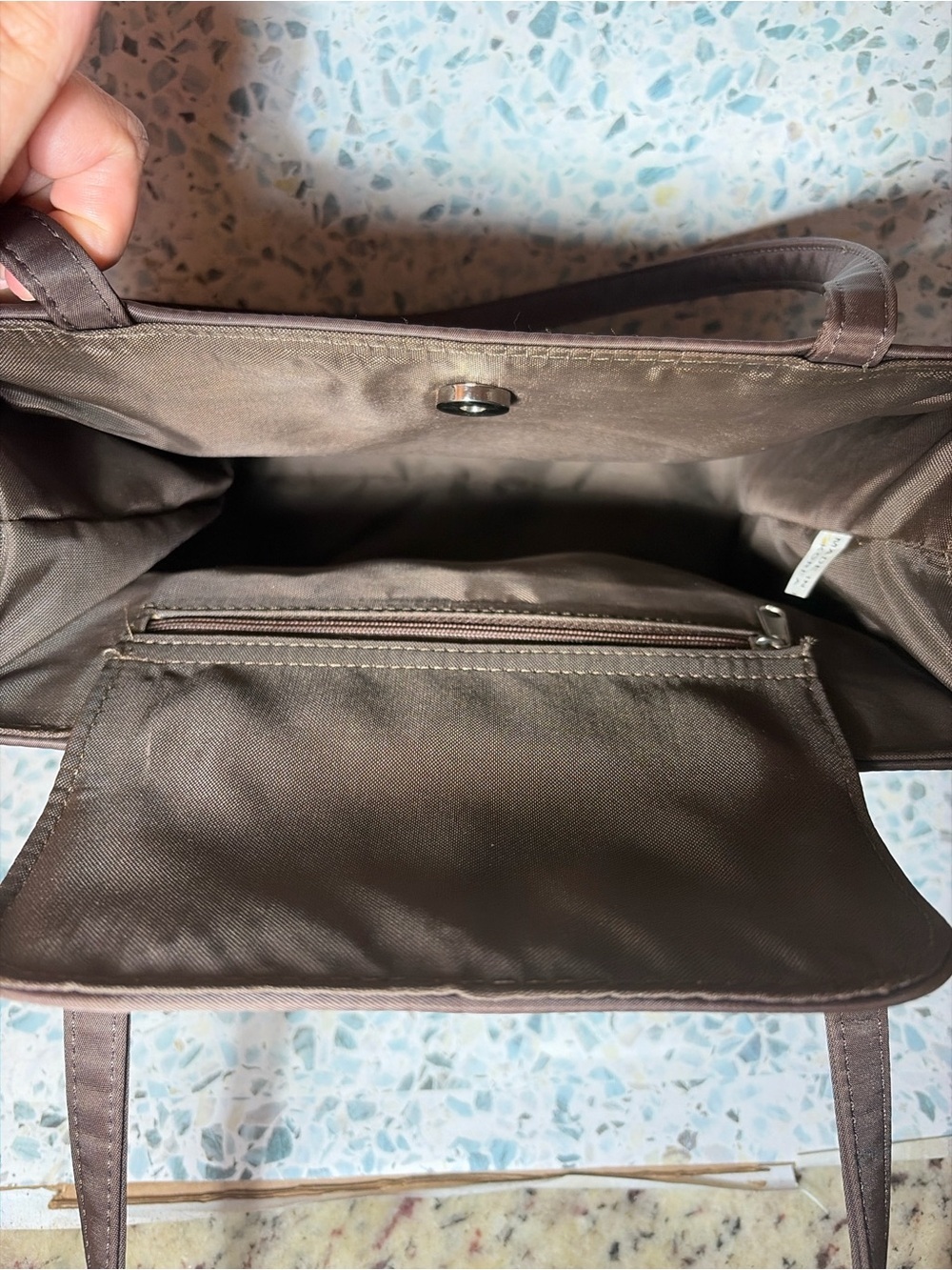 Kate Spade Y2K Brown Satin Nylon Shoulder Tote Bag Minimalist Everyday Purse - Picture 7 of 7